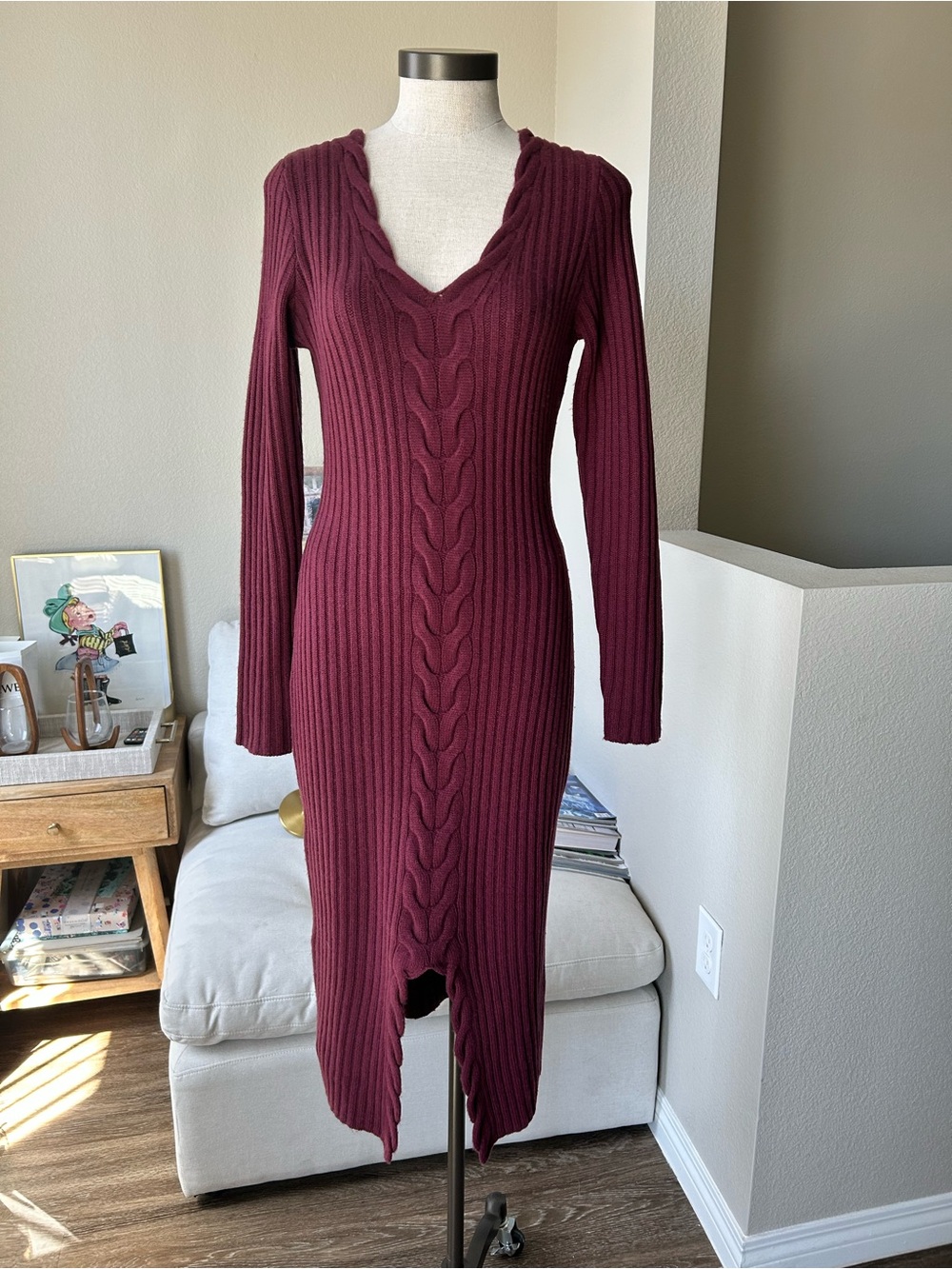 Naadam Wool & Cashmere Cable Knit Midi Dress Size M